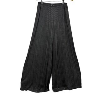 Komarov Pants Womens Small Charcoal Grey Pleated Extra Wide Leg Textured Knit US